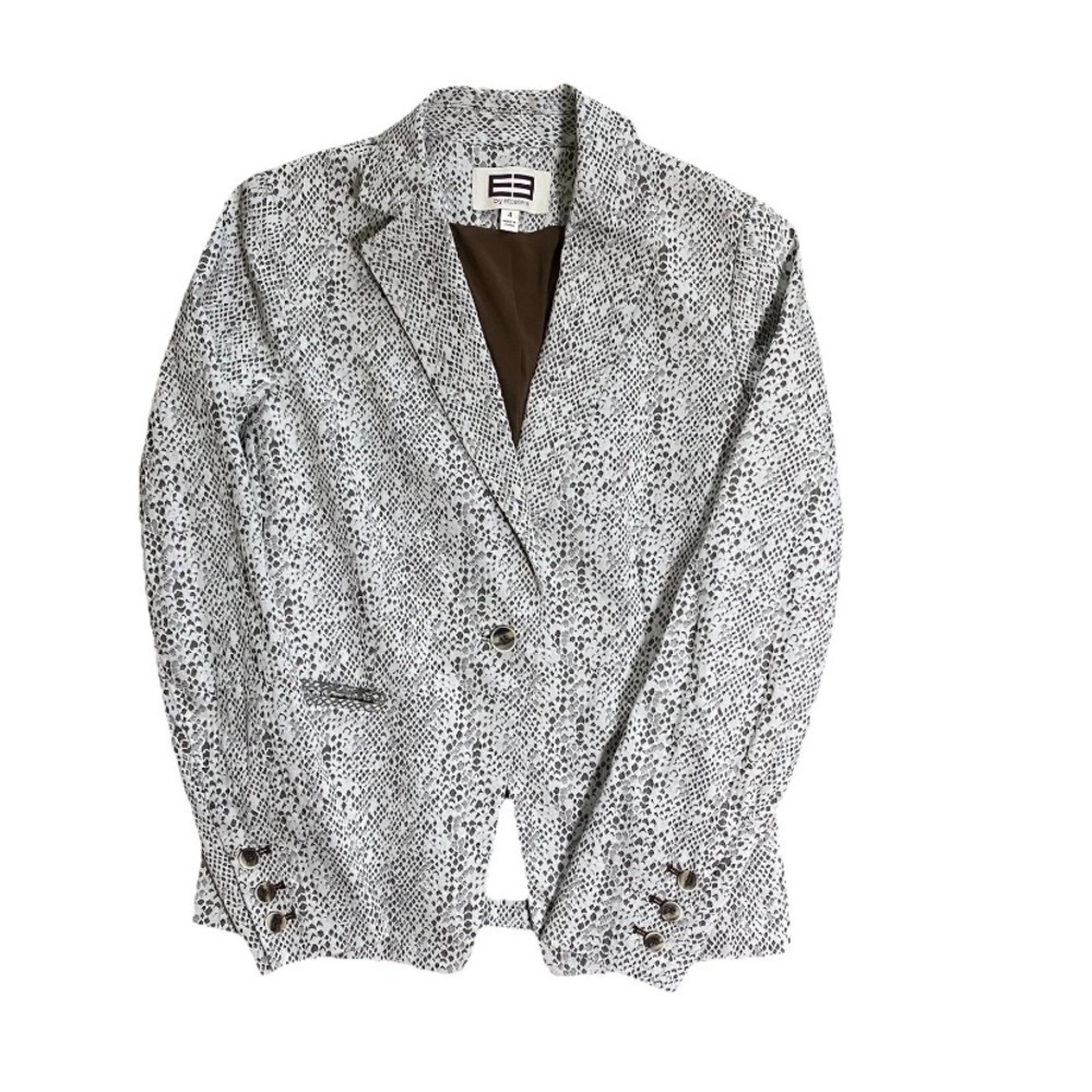 E3 By Etcetera Snake Print Blazer Jacket Size 4 Brown & White Career Wear
